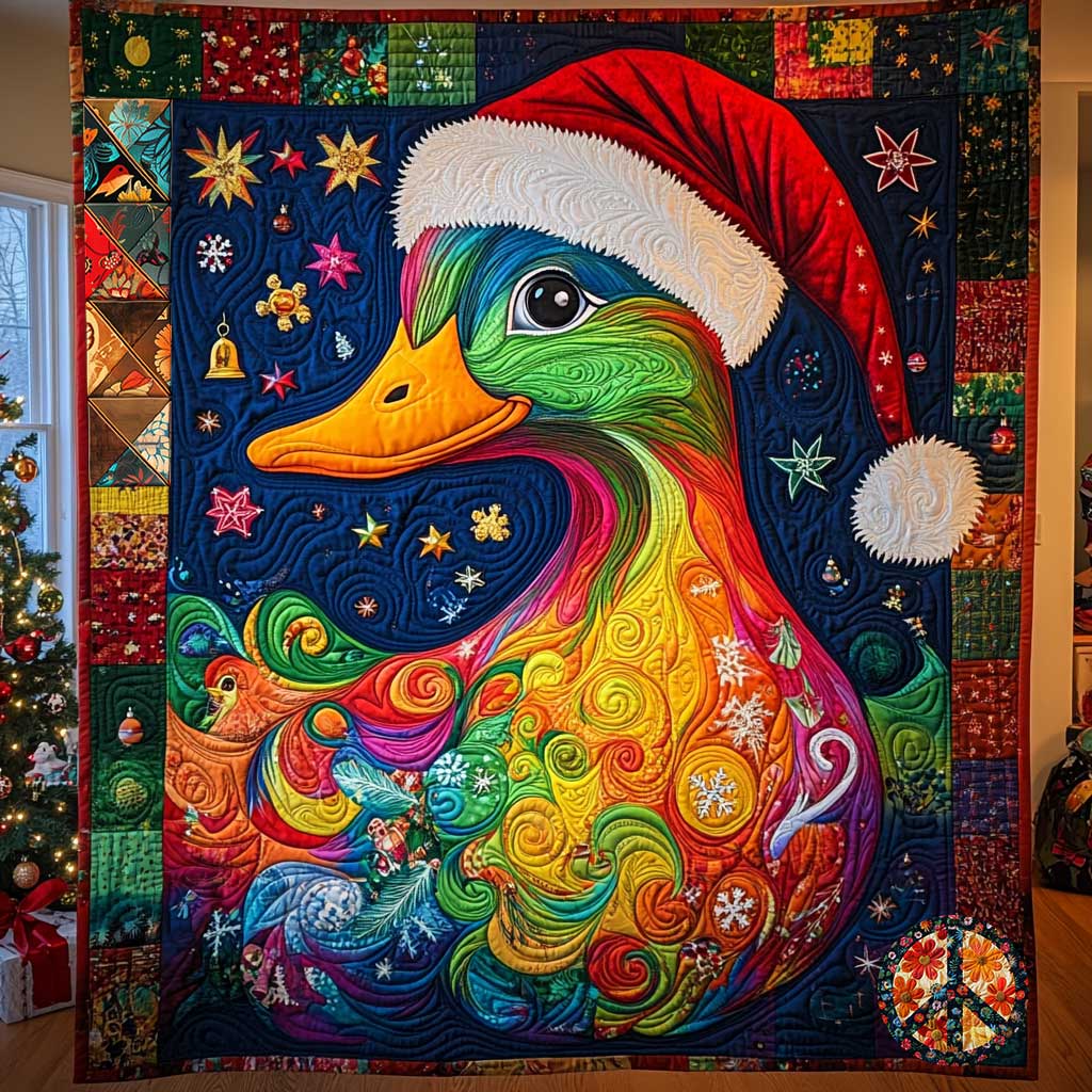 Rebel Duck Christmas Rustic Charm Quilt Blanket