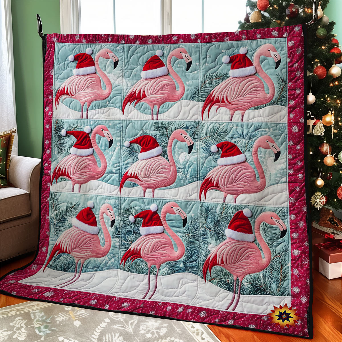 Christmas Flamingo Festive Glow Quilt Blanket