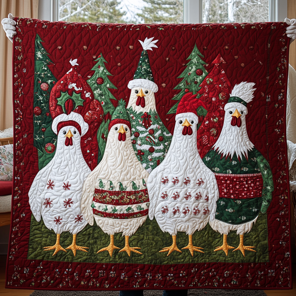 Chickens Love Christmas Quilt Blanket