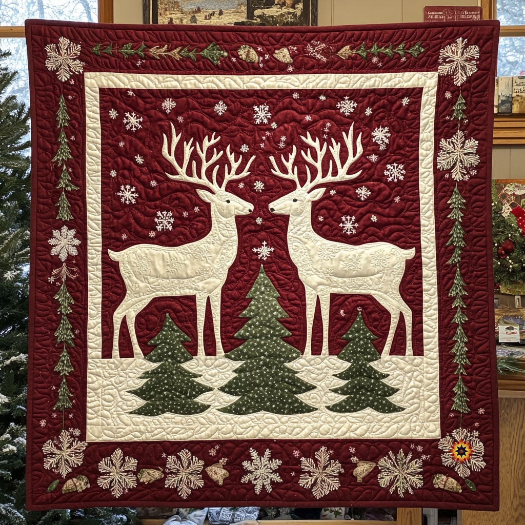 Christmas Reindeer Woodland Retreat Quilt Blanket