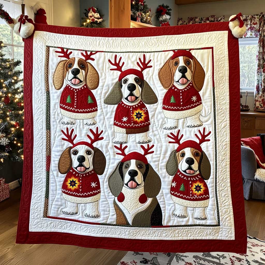 Basset Hound Reindeer Costume Quilt Blanket