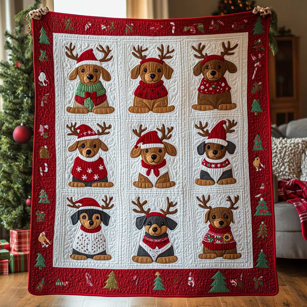 Dachshund Reindeer Costume Quilt Blanket