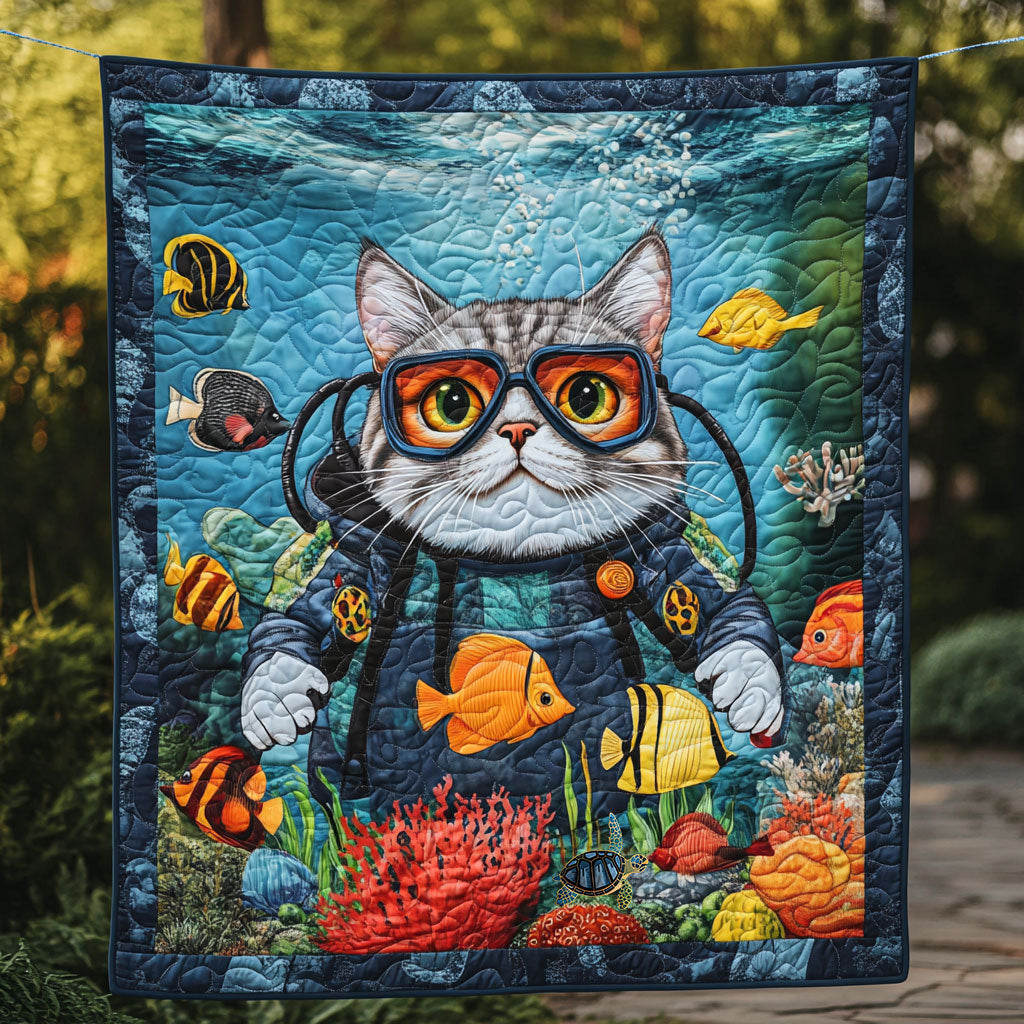 British Shorthair Fishing Quilt Blanket