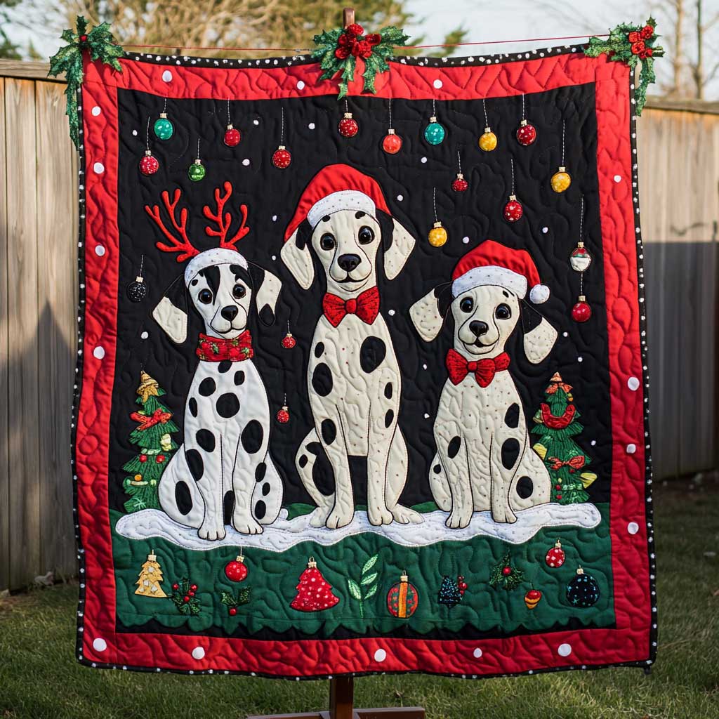 Dalmatian Reindeer Squad Quilt Blanket
