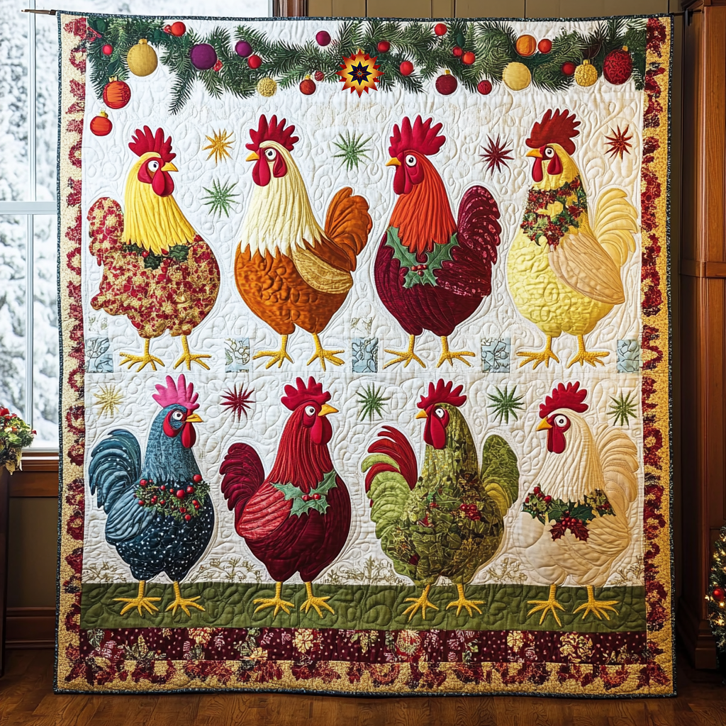 Chicken Christmas Holiday Cheer Quilt Blanket