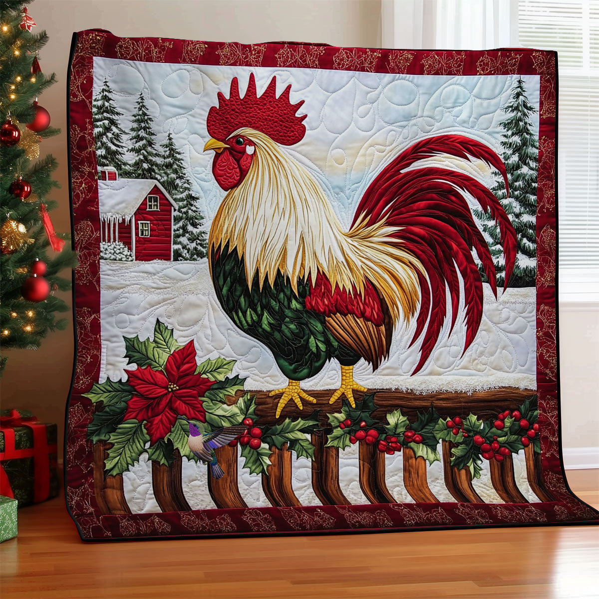 Christmas Of Rooster Quilt Blanket