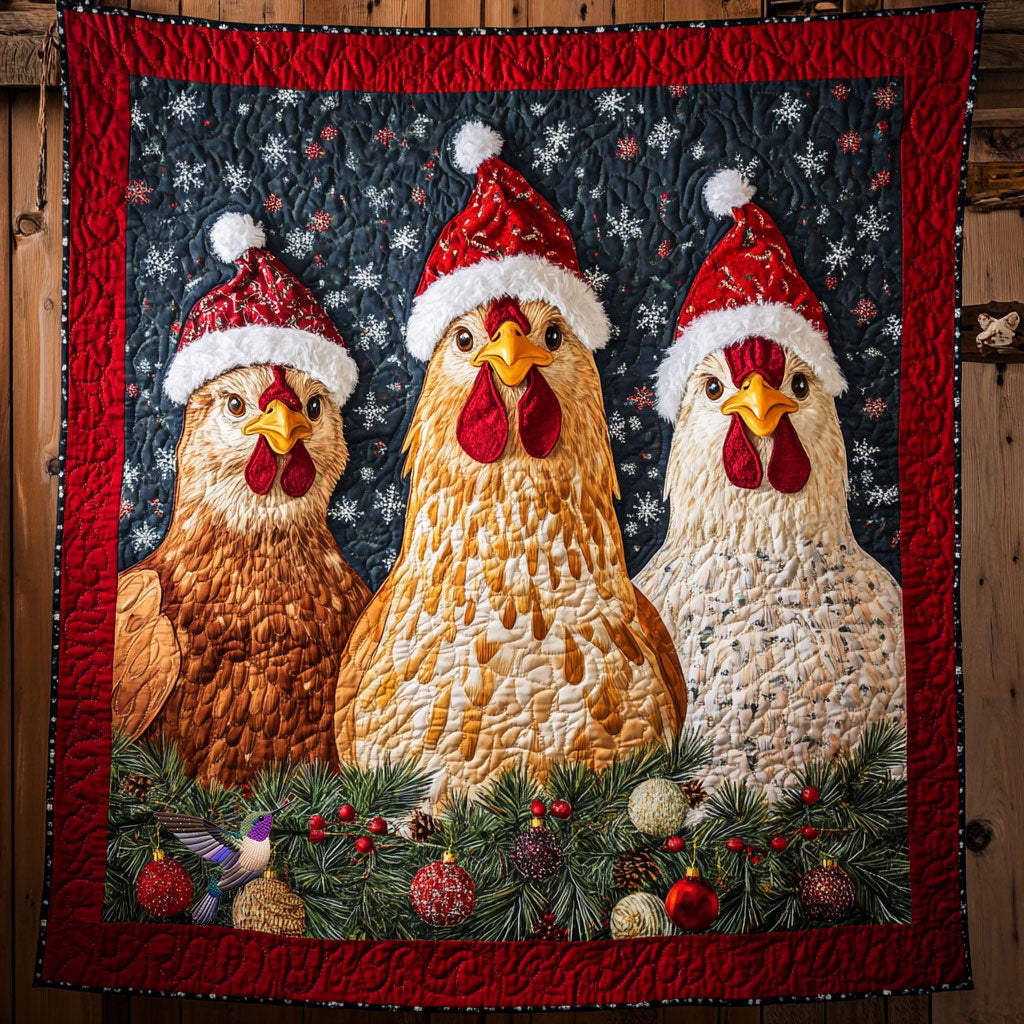 Chicken Christmas Fireside Comfort Quilt Blanket