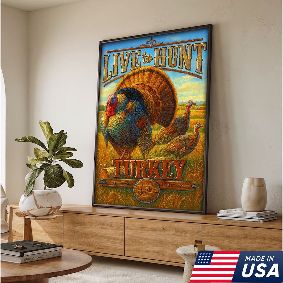 Turkey Hunting Canvas Wall Art – Rustic Wildlife Lodge Decor Gift for Hunters & Nature Lovers