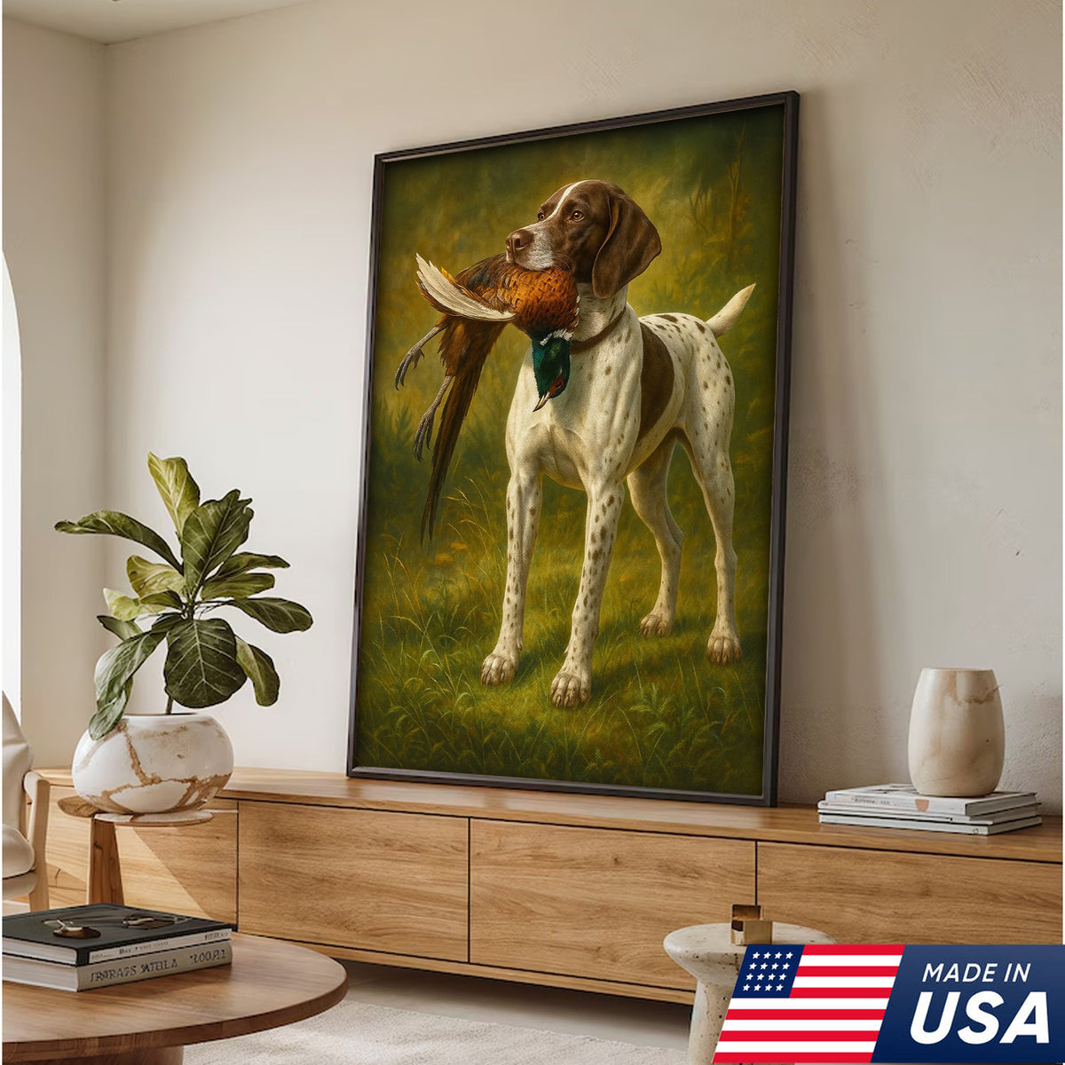 Hunting Dog Canvas Wall Art – Hunting Dog with Pheasant – Rustic Wildlife Canvas
