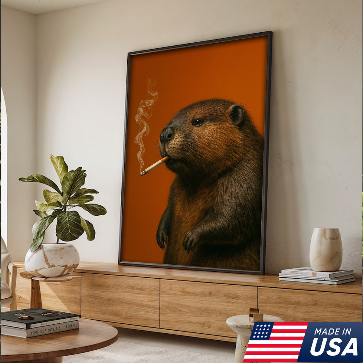 Beaver Canvas Wall Art – Rustic Wildlife Decor – Hunting Cabin Artwork – Woodland Nature Print