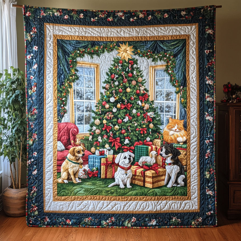 Christmas Family Dog Quilt Blanket