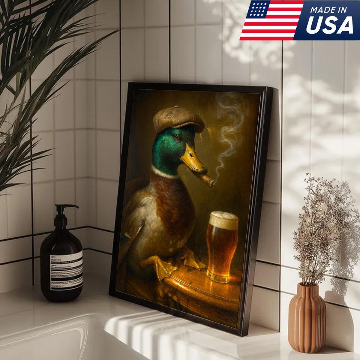 Mallard Duck Gentle Beer Smoking Canvas – Funny Rustic Wall Art for Hunters, Cabin, Bar & Man Cave