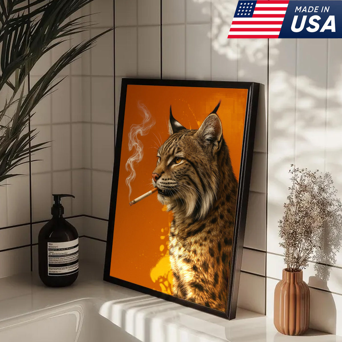 Bobcat Canvas Wall Art – Rustic Wildlife Decor – Hunting Cabin Artwork – Mountain Lodge Wall Hanging