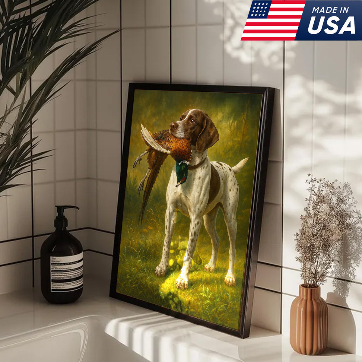 Hunting Dog Canvas Wall Art – Hunting Dog with Pheasant – Rustic Wildlife Canvas