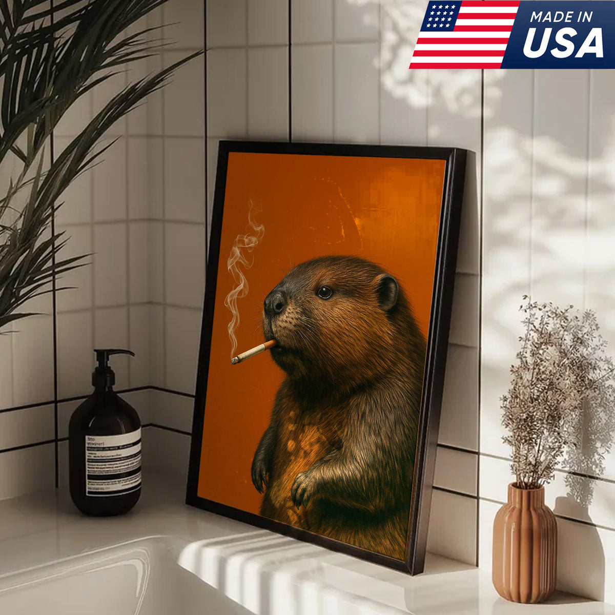 Beaver Canvas Wall Art – Rustic Wildlife Decor – Hunting Cabin Artwork – Woodland Nature Print