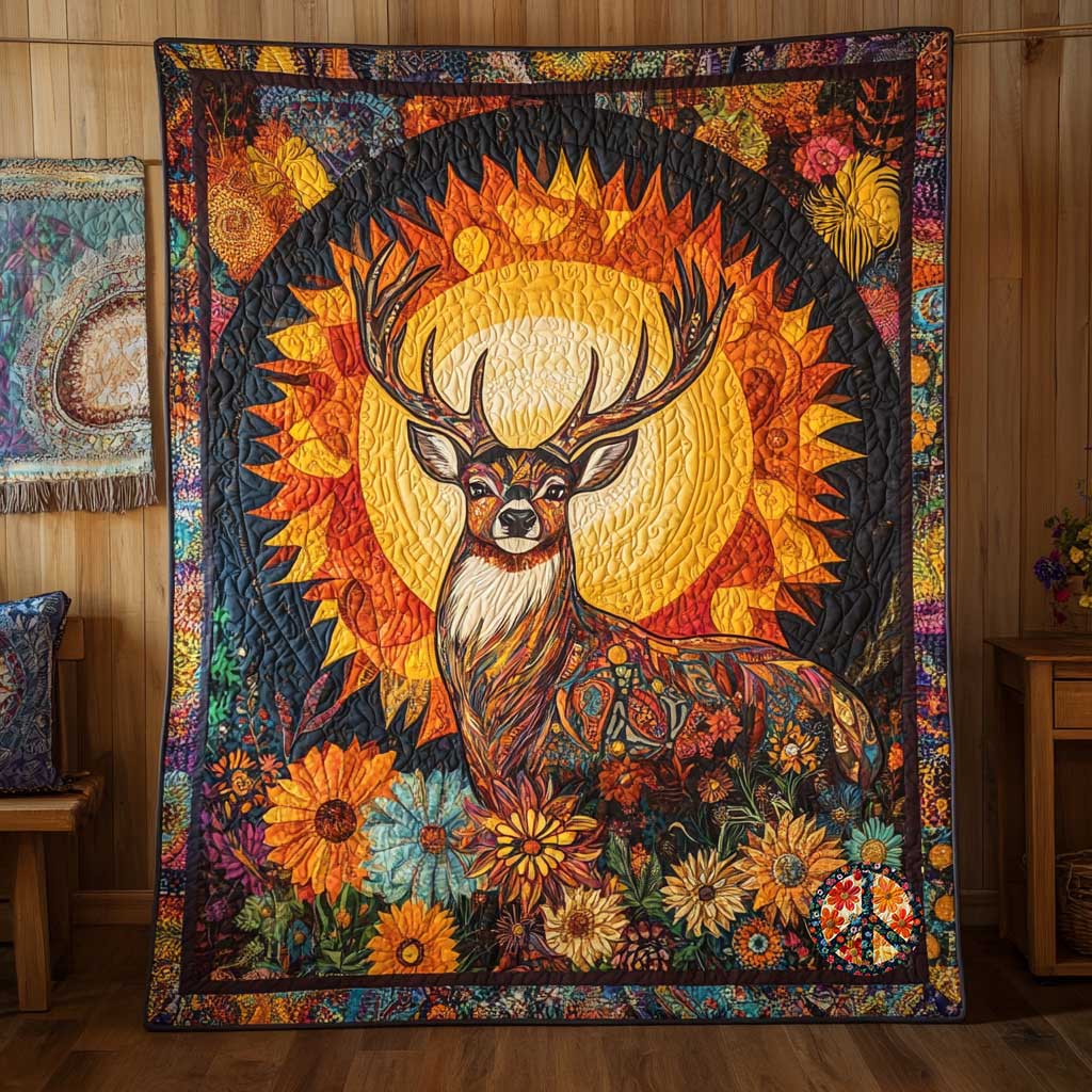 Deer Of The Sun Quilt Blanket