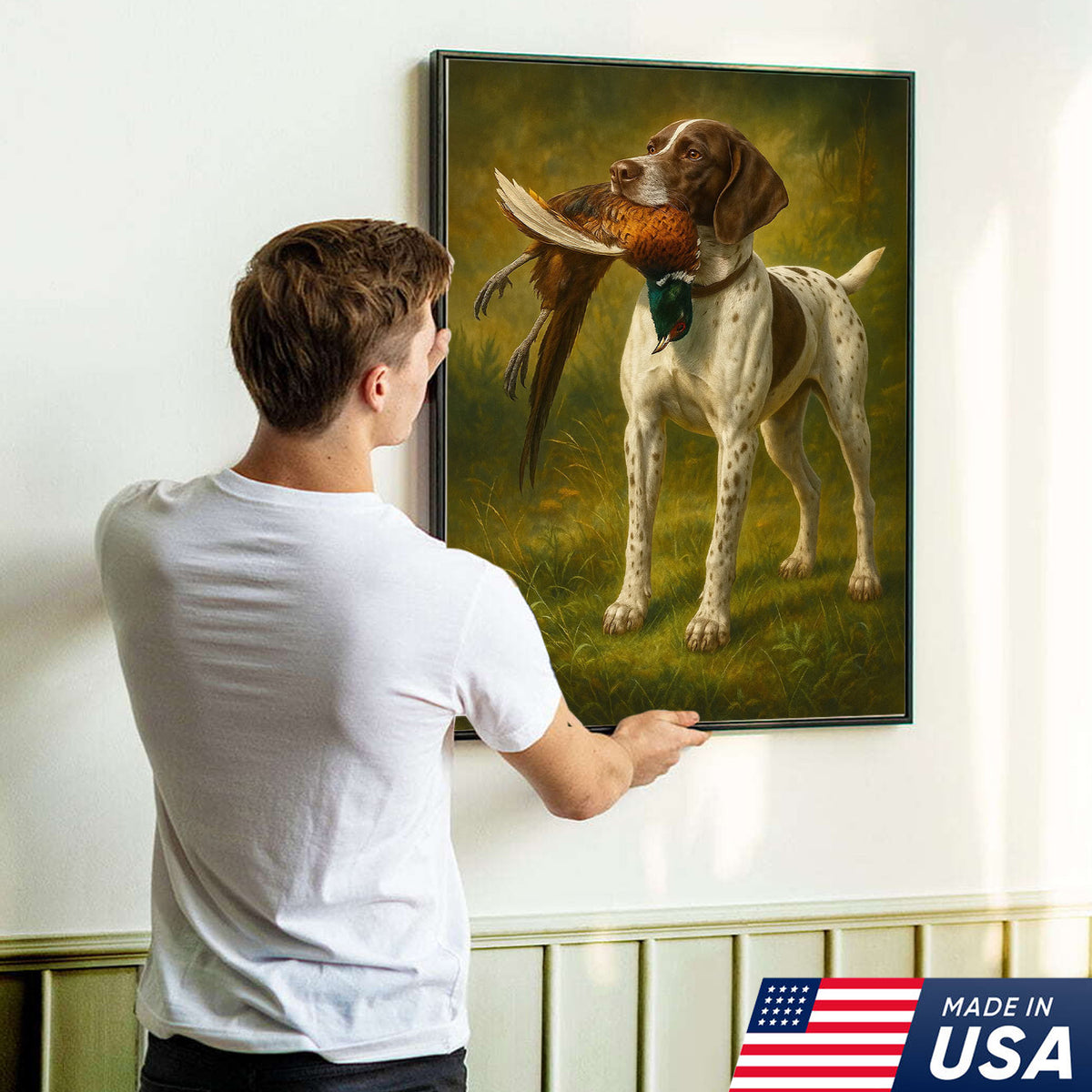 Hunting Dog Canvas Wall Art – Hunting Dog with Pheasant – Rustic Wildlife Canvas