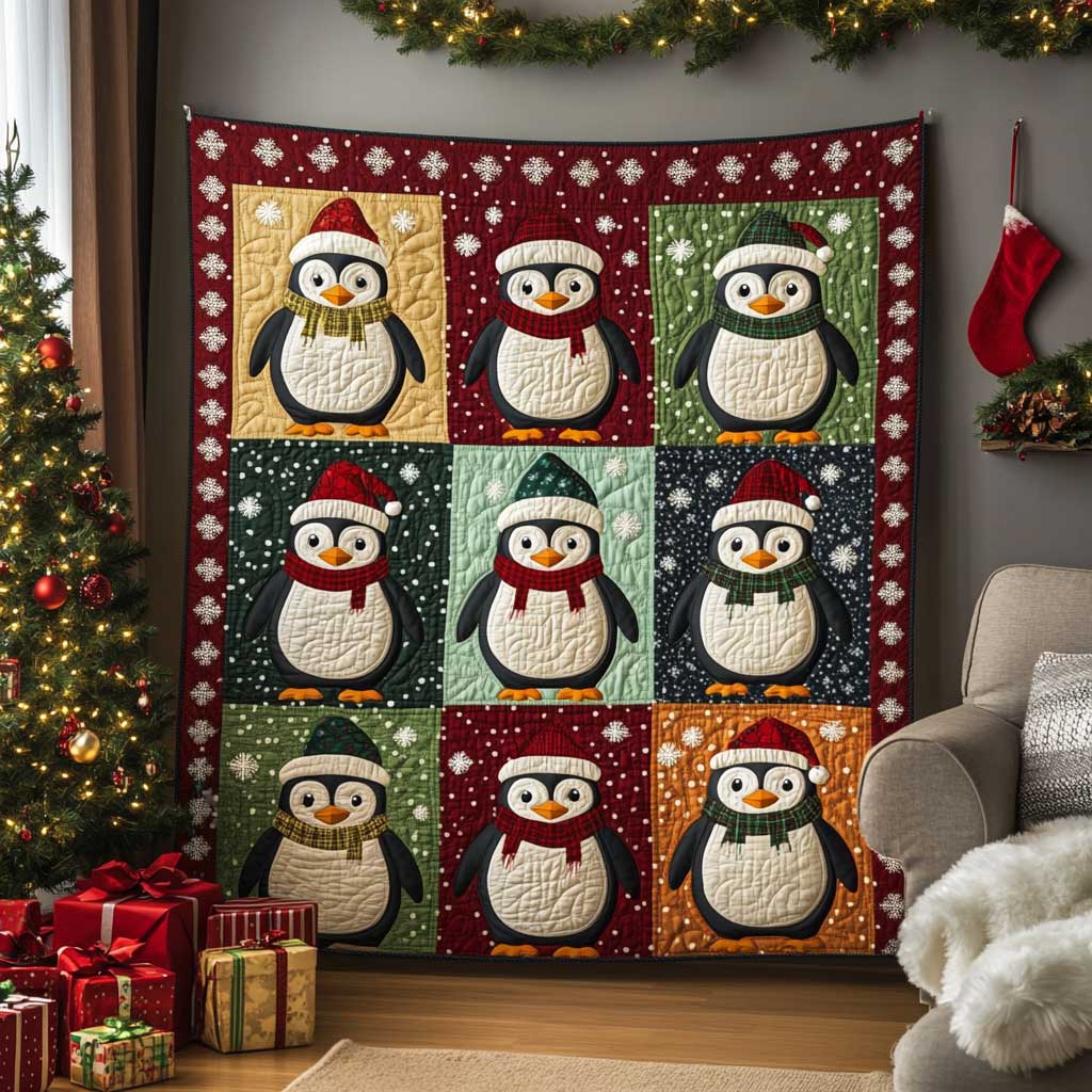 Christmas Penguin Evergreen Dreams Quilt Blanket