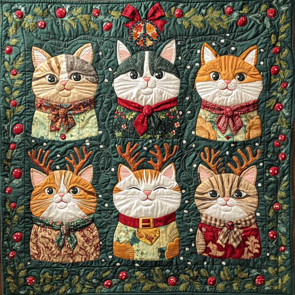 Christmas Cozy Shorthair Cat Quilt Blanket