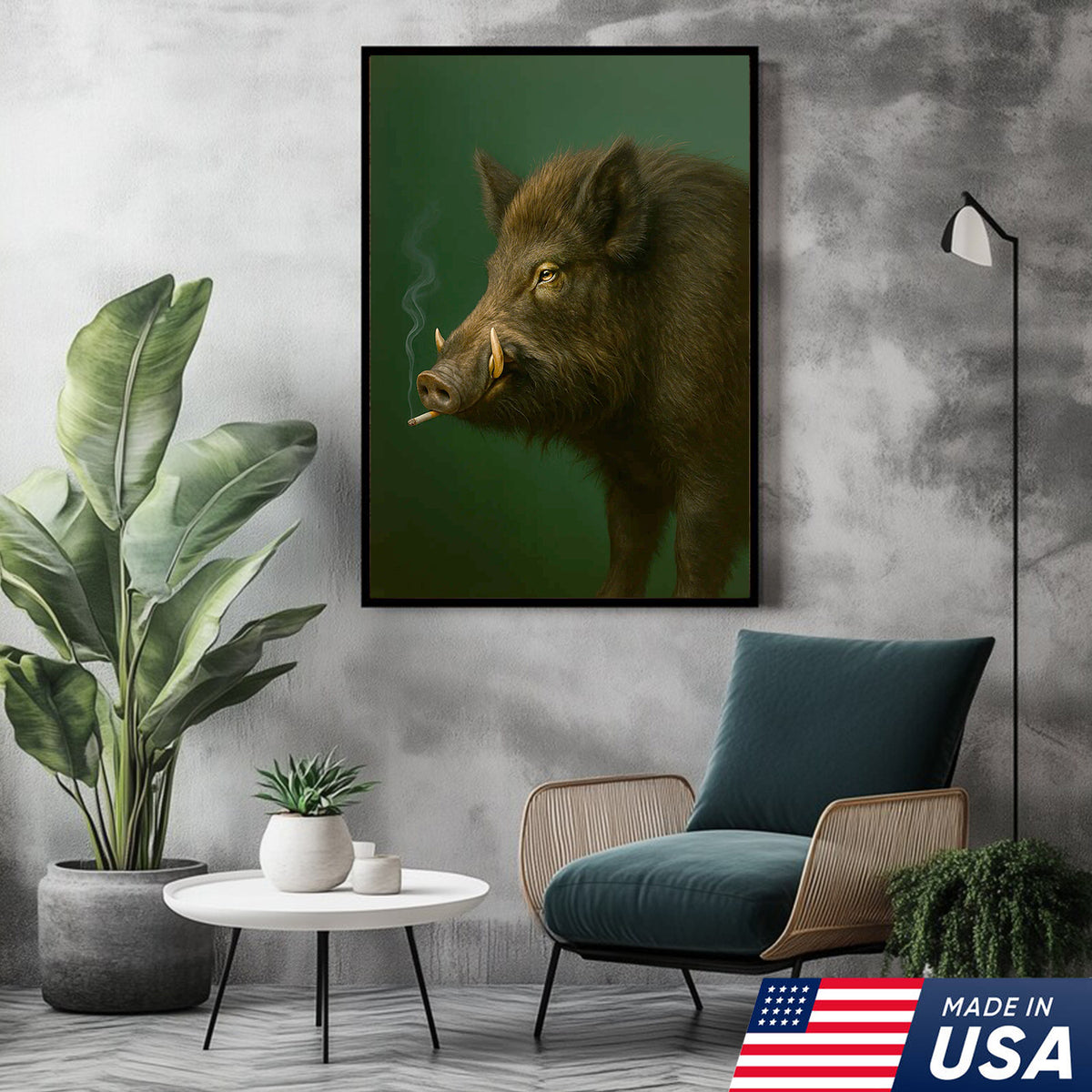 Wild Boar Canvas Wall Art – Rustic Hunting Lodge Decor – Nature Inspired Cabin Artwork