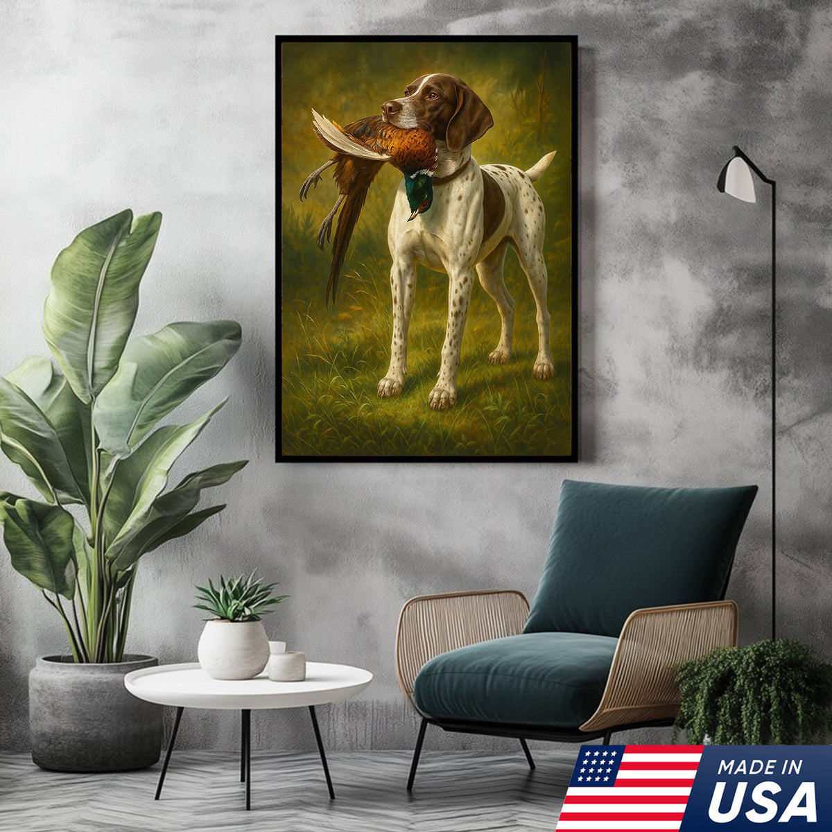 Hunting Dog Canvas Wall Art – Hunting Dog with Pheasant – Rustic Wildlife Canvas