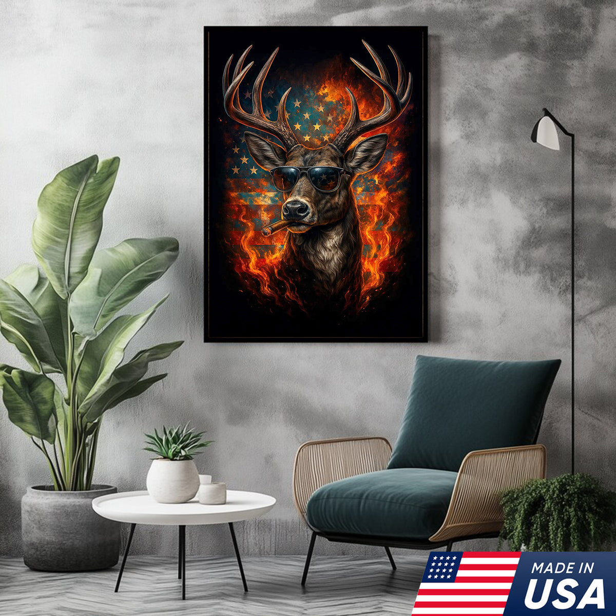 Patriotic Deer Wall Art Canvas – Cool Buck with Sunglasses and American Flag