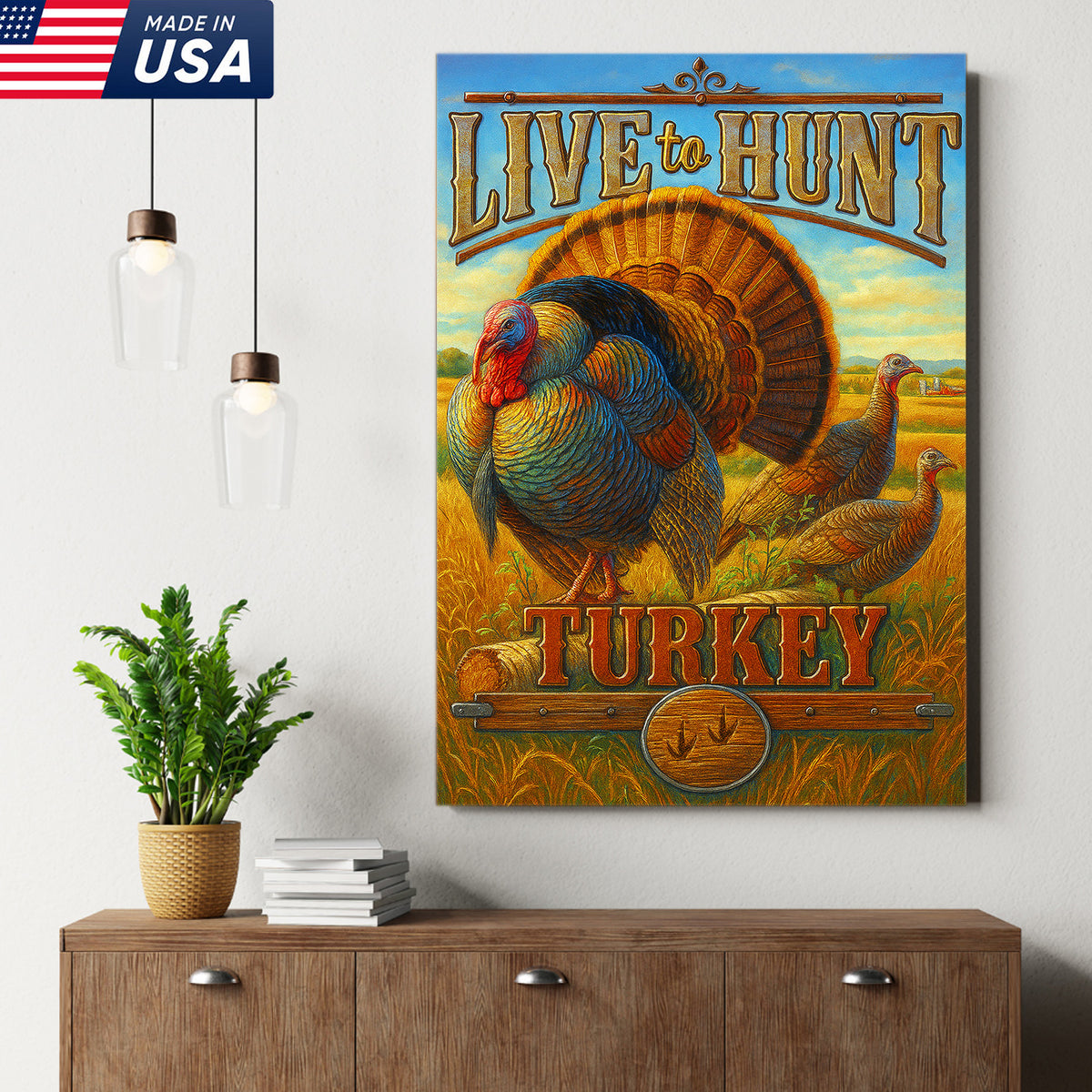 Turkey Hunting Canvas Wall Art – Rustic Wildlife Lodge Decor Gift for Hunters & Nature Lovers