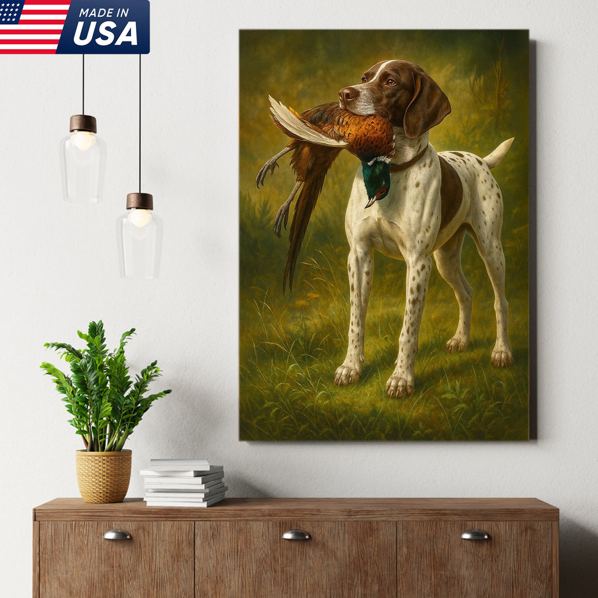Hunting Dog Canvas Wall Art – Hunting Dog with Pheasant – Rustic Wildlife Canvas