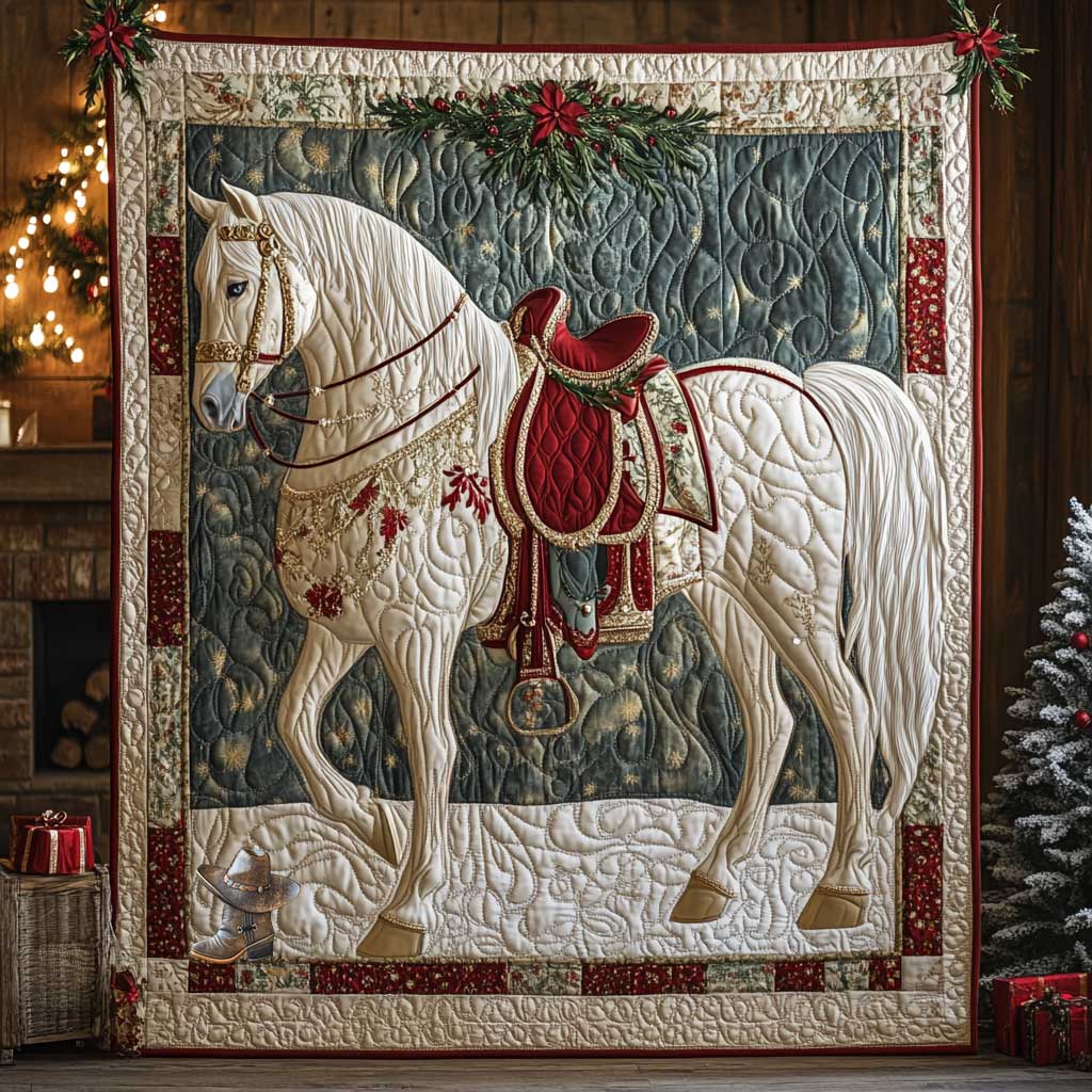 Christmas Blessing Horse Holiday Cheer Quilt Blanket