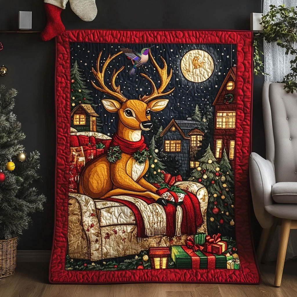 Deer Christmas Night Quilt Blanket