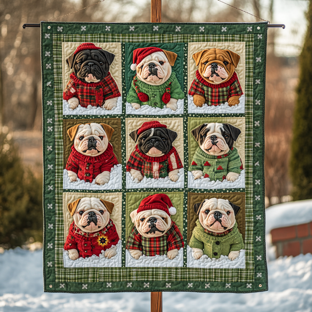 Bulldog Love Christmas Quilt Blanket