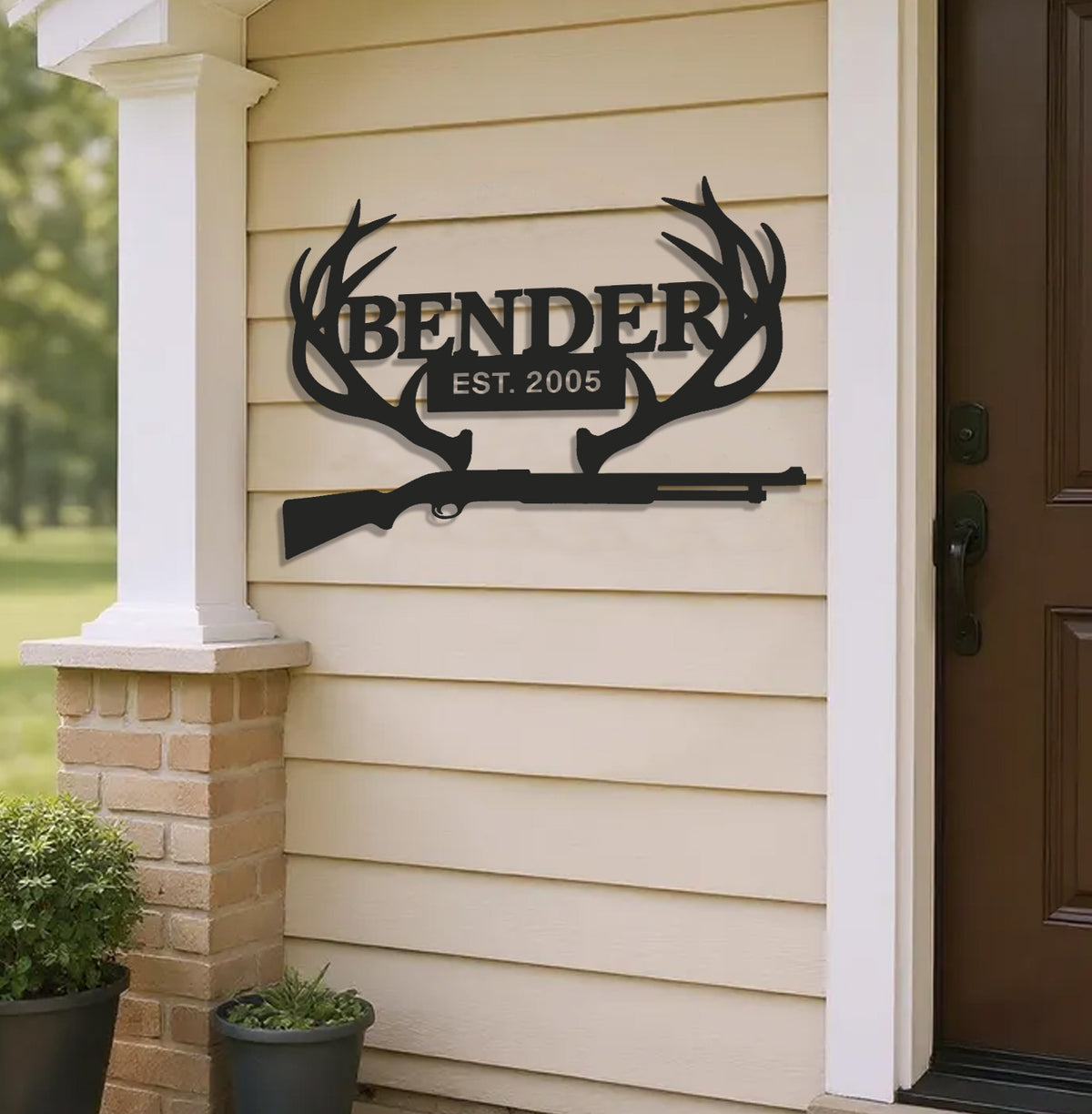 Personalized Metal Sign WITH LED/WITHOUT LED – Deer Antler Hunting Wall Decor with Rifle