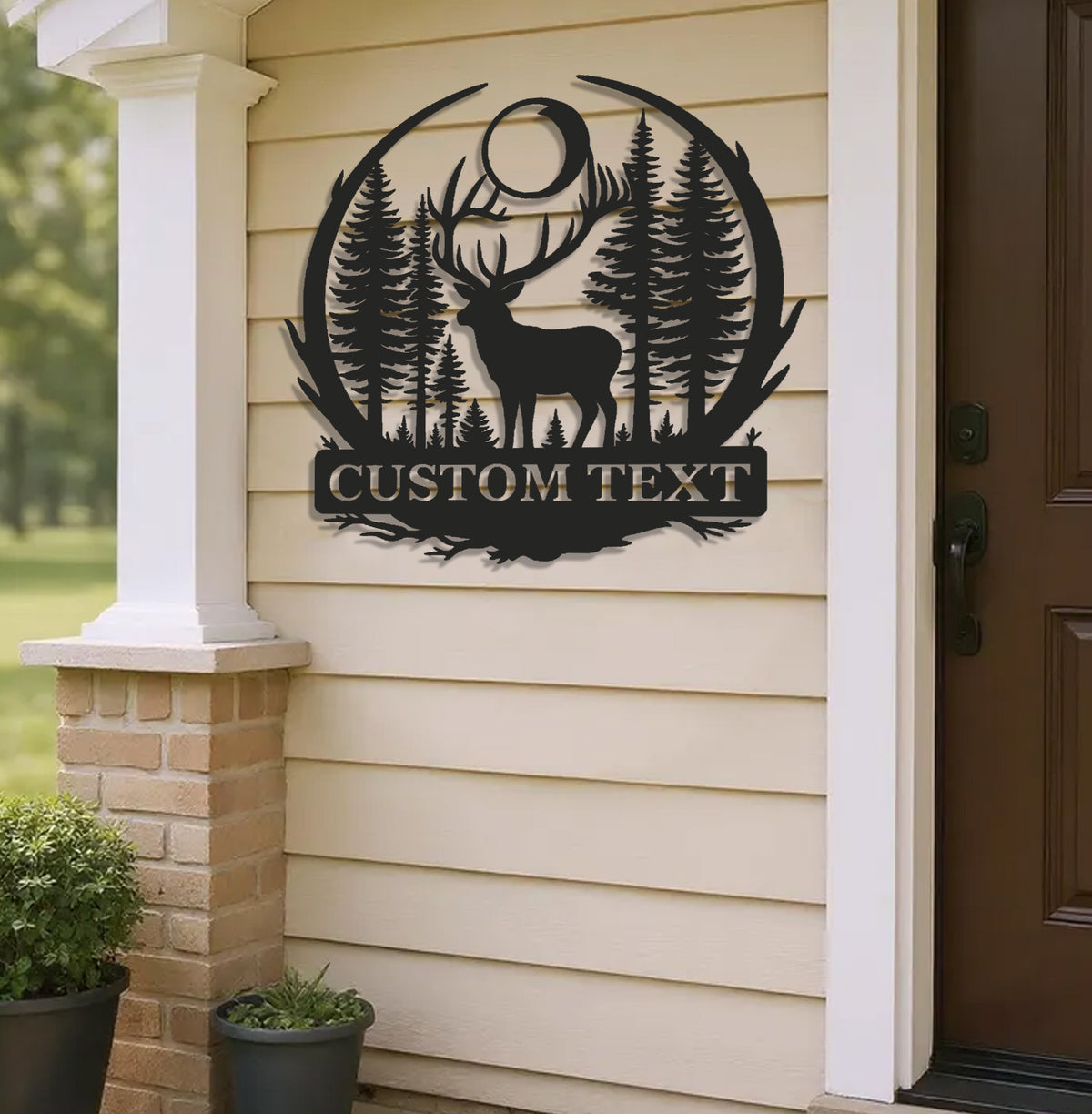 Personalized Metal Sign WITH LED/WITHOUT LED – Deer and Forest Silhouette Wall Art