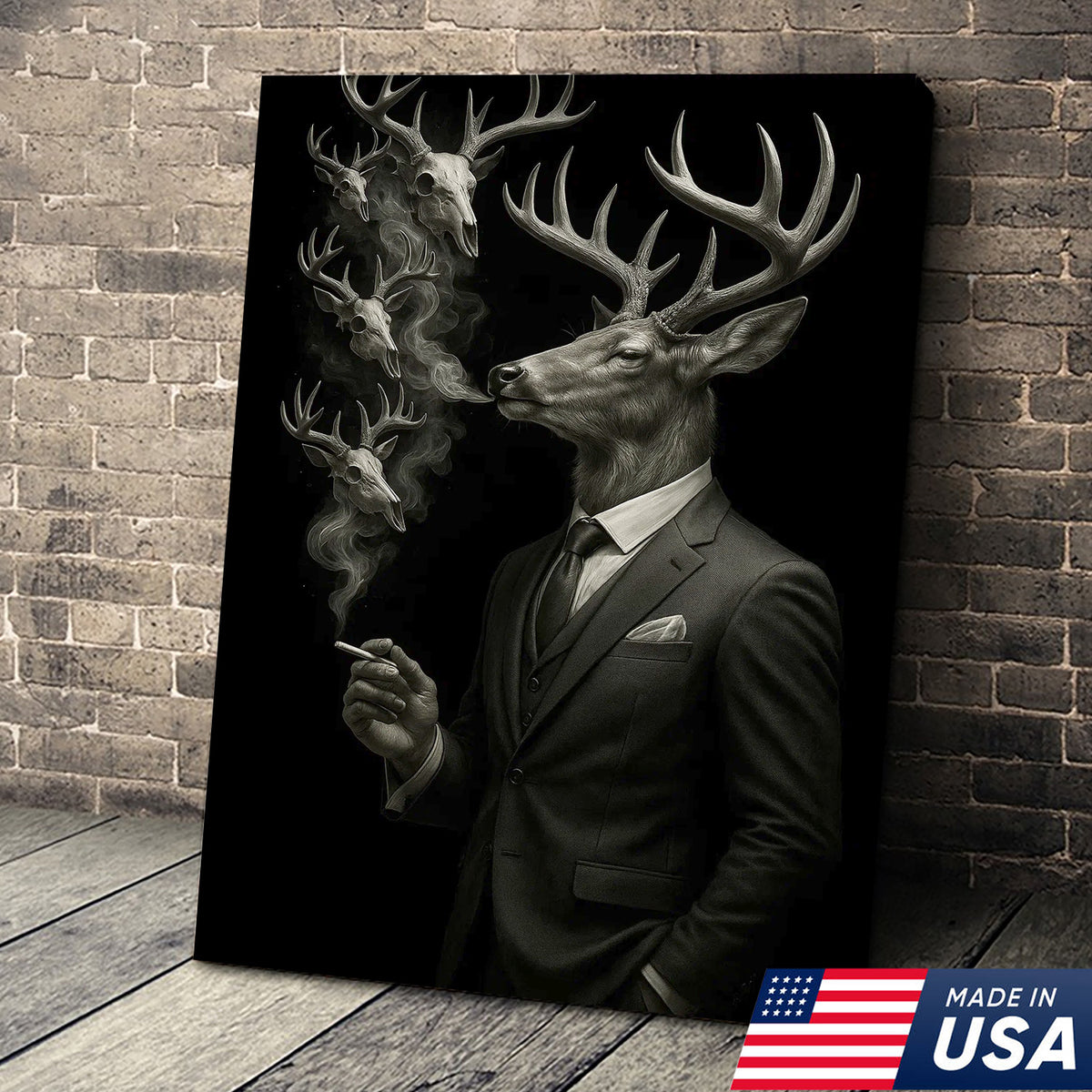 Gentleman Deer Canvas Wall Art, Elegant Buck in Suit Artwork, Rustic Cabin Decor for Hunters