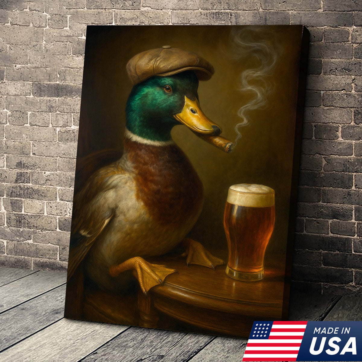 Mallard Duck Gentle Beer Smoking Canvas – Funny Rustic Wall Art for Hunters, Cabin, Bar & Man Cave