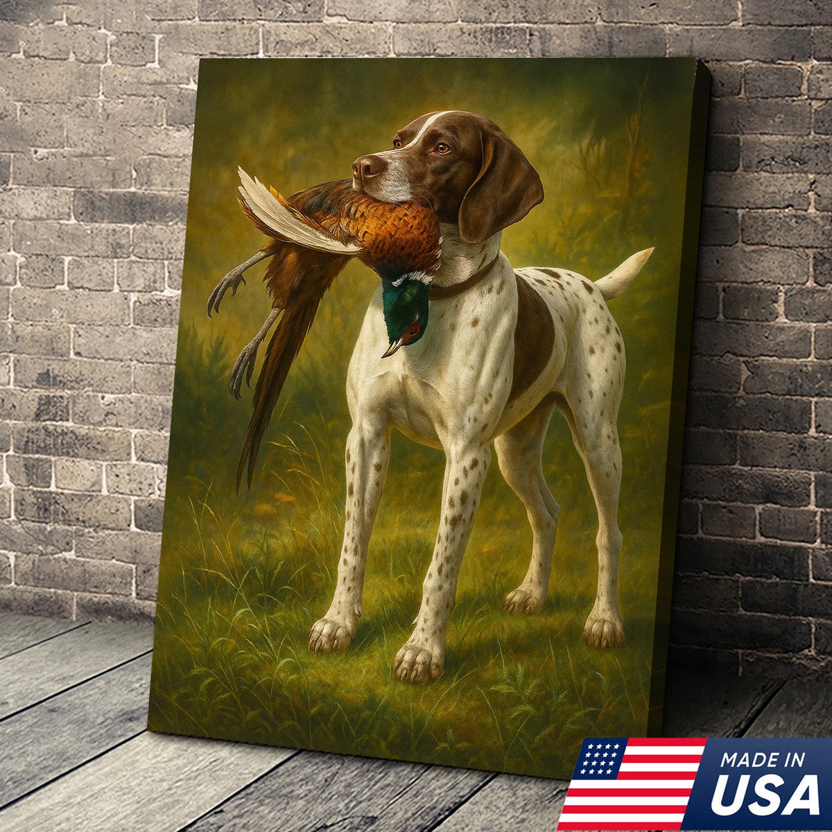 Hunting Dog Canvas Wall Art – Hunting Dog with Pheasant – Rustic Wildlife Canvas