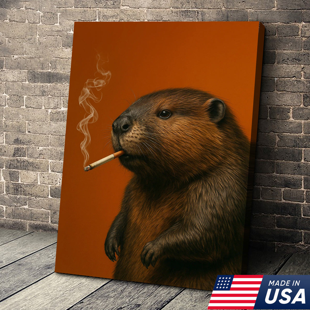 Beaver Canvas Wall Art – Rustic Wildlife Decor – Hunting Cabin Artwork – Woodland Nature Print