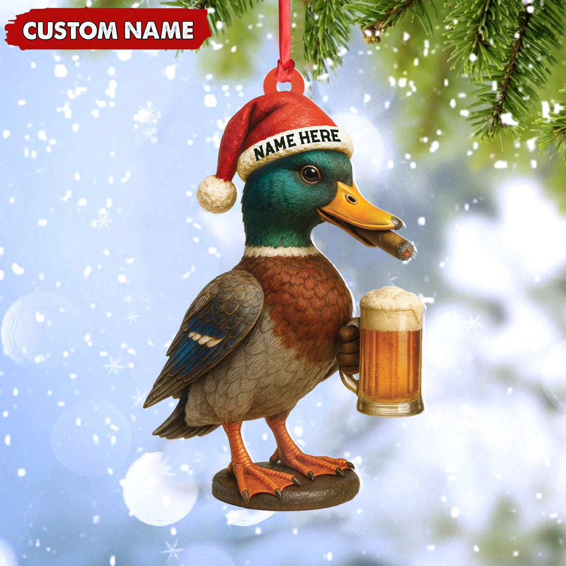Personalized Mallard Duck Christmas Acrylic Ornament – Custom Name Holiday Decor for Hunters & Nature Lovers
