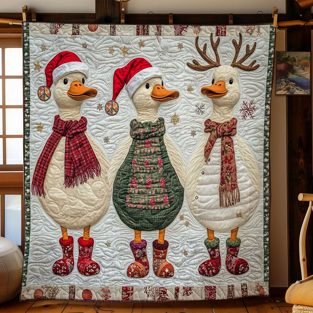 Plaid Scarf Ducks Quilt Blanket