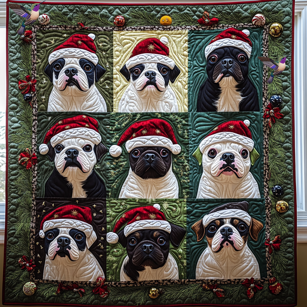 Boston Terrier Christmas Quilt Blanket