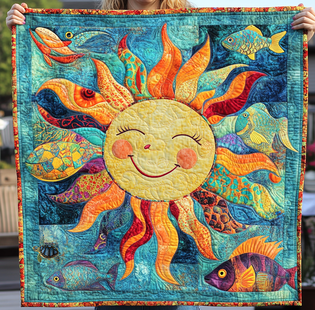 Sun And Fish Quilt Blanket