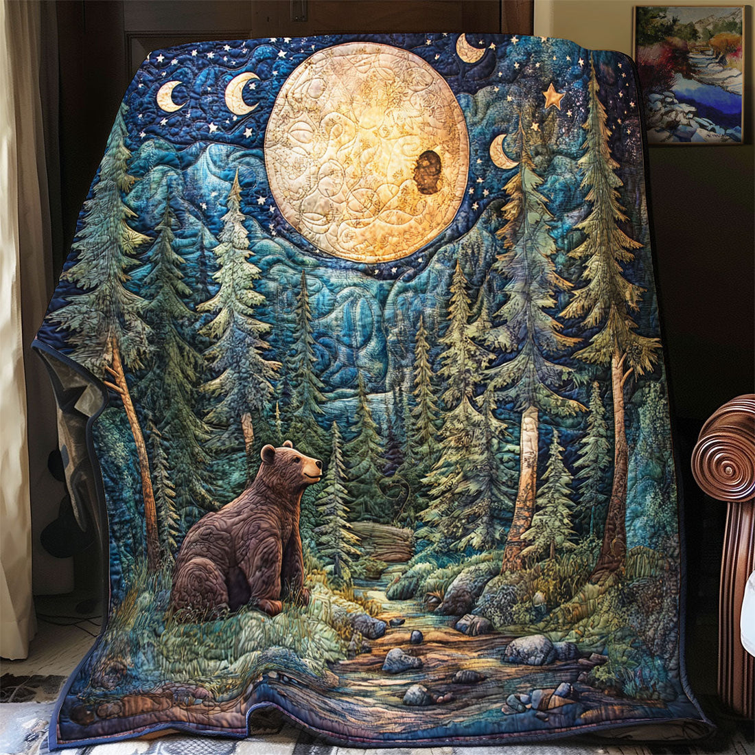 Bear In Forest Woodland Comfort Quilt Blanket