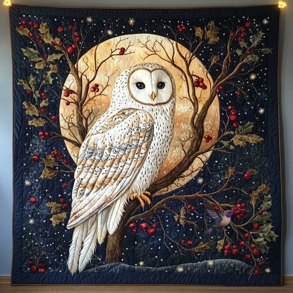 Christmas Eve White Owl Quilt Blanket