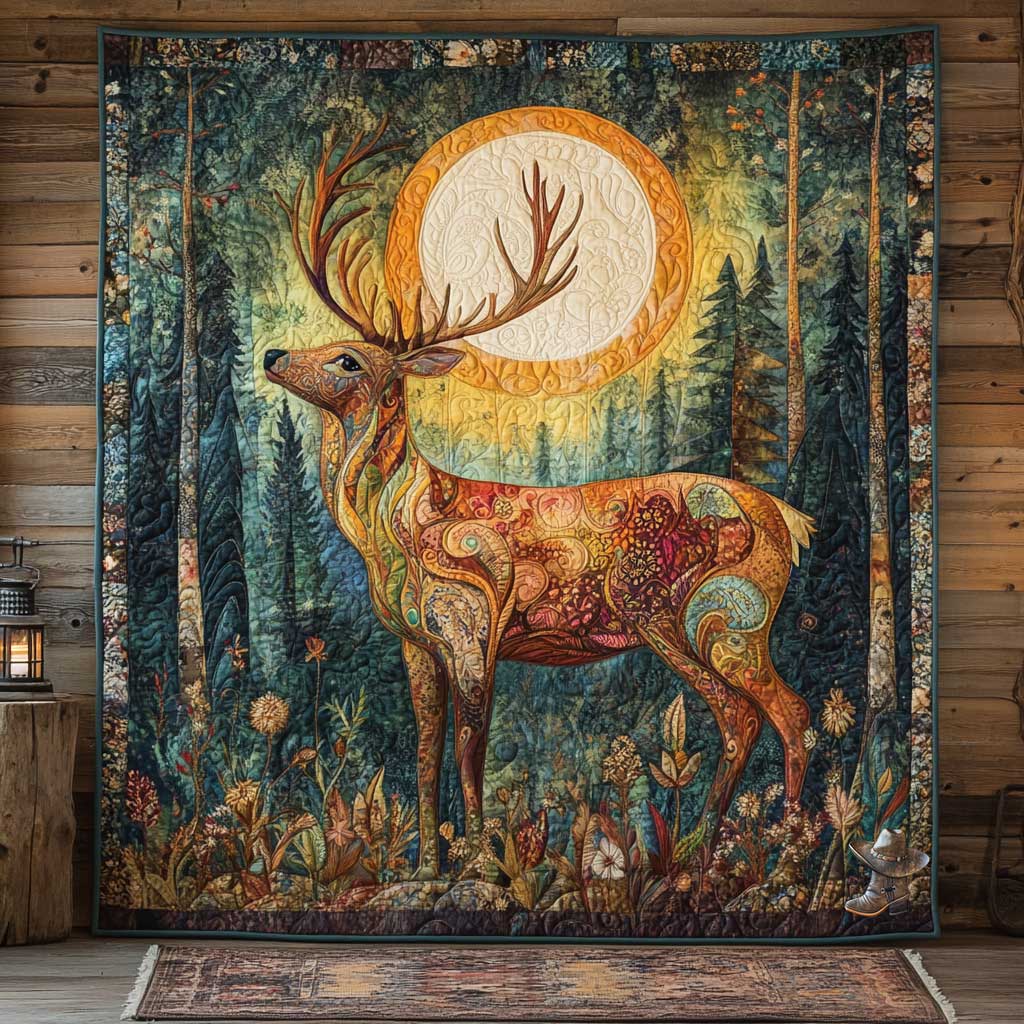 Deer Of Seasons Quilt Blanket