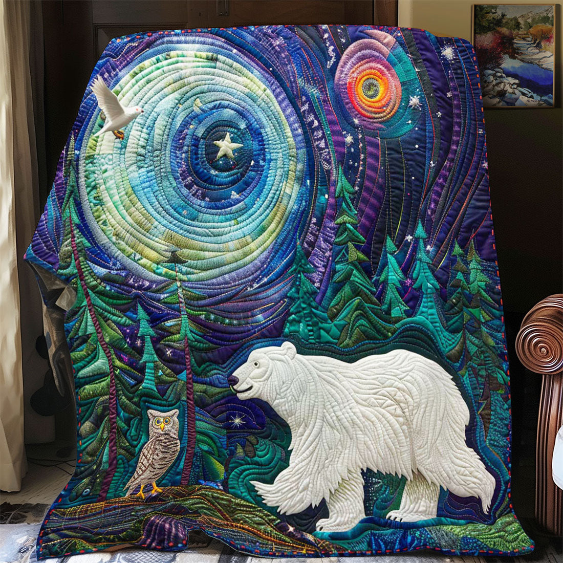 Night White Bear Quilt Blanket