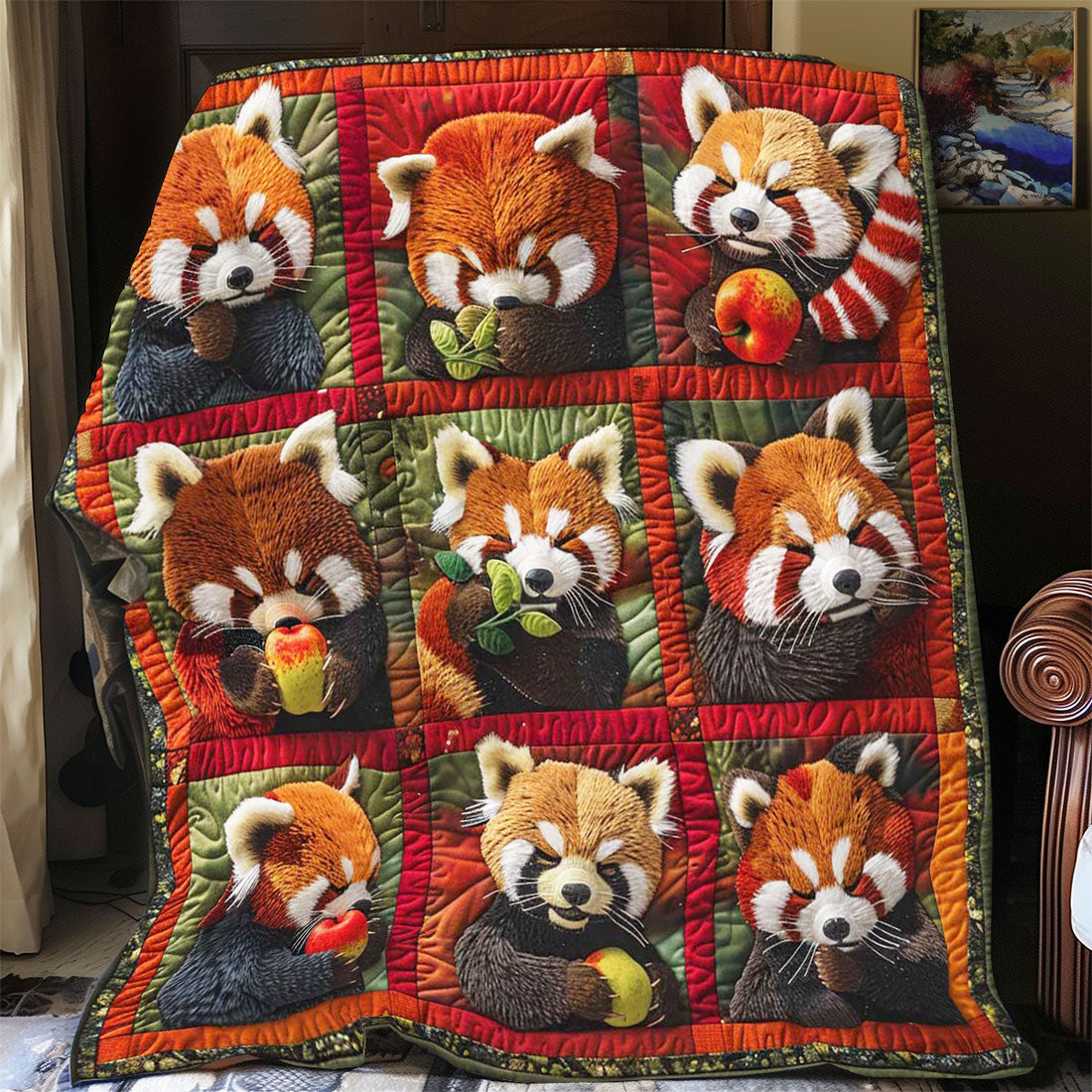 Red Panda Snack Quilt Blanket