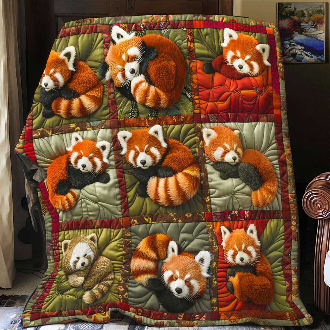 Sleeping Red Panda Quilt Blanket