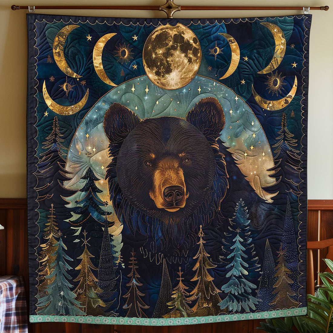 Moon Black Bear Quilt Blanket