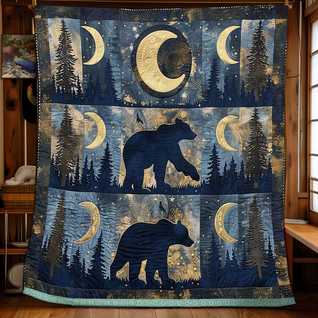 Silhouette Bear Crescent Quilt Blanket