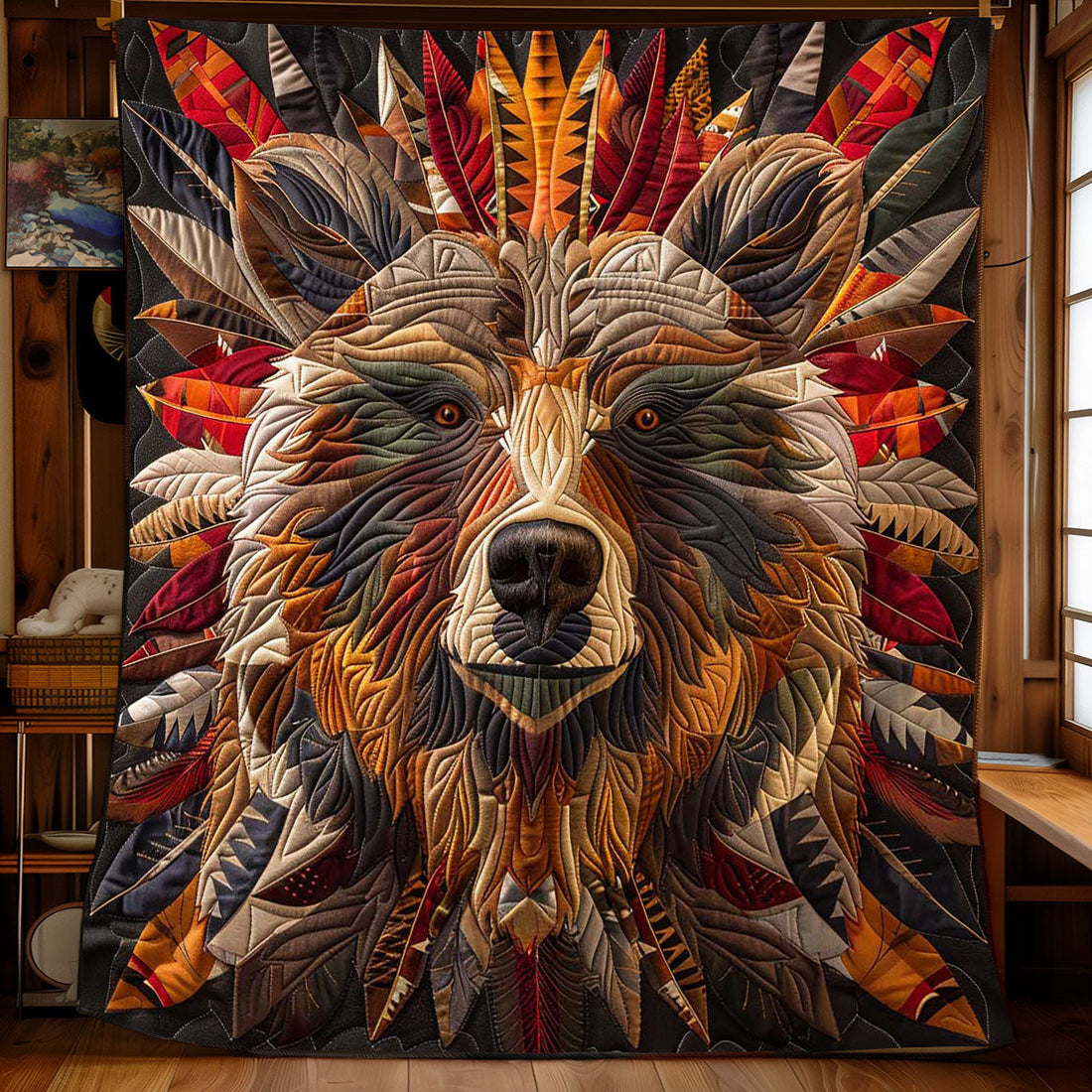 Native America Bear Quilt Blanket